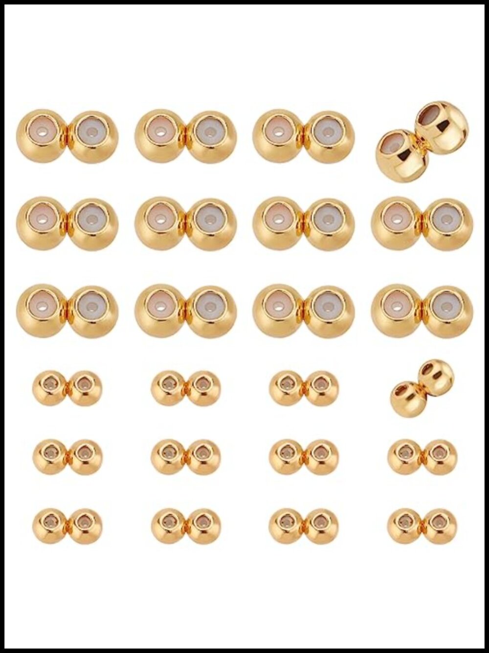 18k Gold Plated Double Hole Stopper Beads 24pcs Silicone Slider Spacer Beads